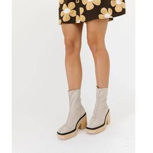 Free People Gigi Ankle Boot Tan Camel Suede Chunky Block Heel Platform Womens 6